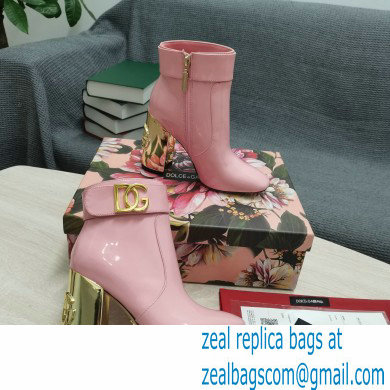 Dolce  &  Gabbana Heel 10.5cm Leather Ankle Boots Patent Pink with DG Karol Heel and Strap 2021